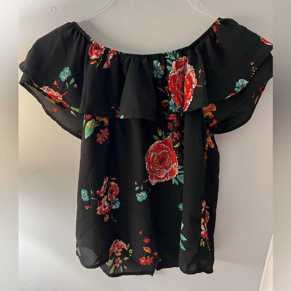 xhilaration black floral off the shoulder top